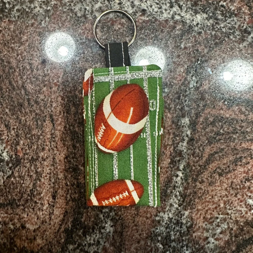 Handmade lip balm holder keychain- football design